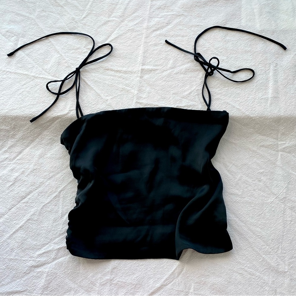urban outfitters women’s black satin crop tank top with tie straps size medium